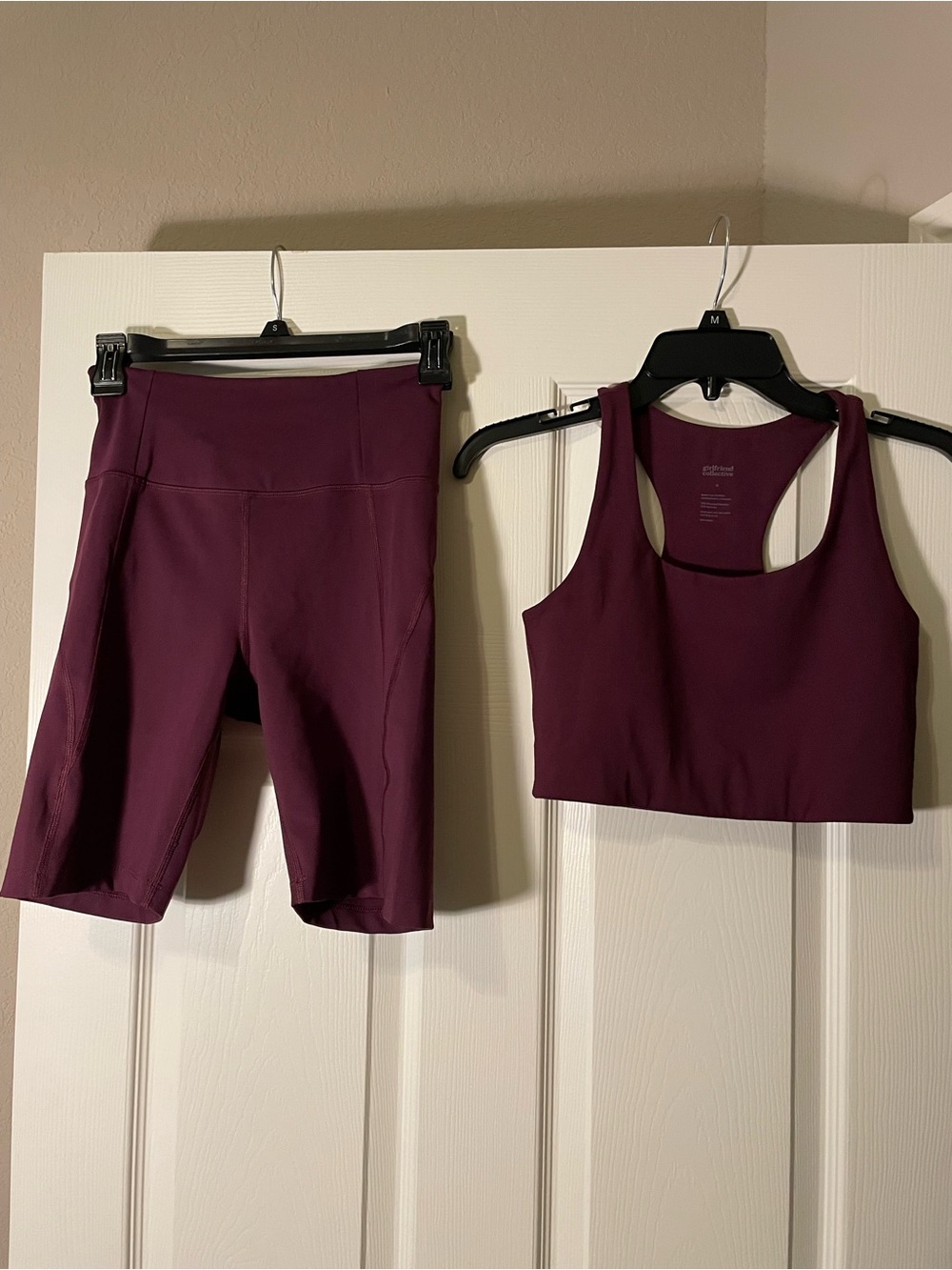 Girlfriend Collective 2 pc SET High-Waist Bike Shorts and Paloma Bra Deep Plum